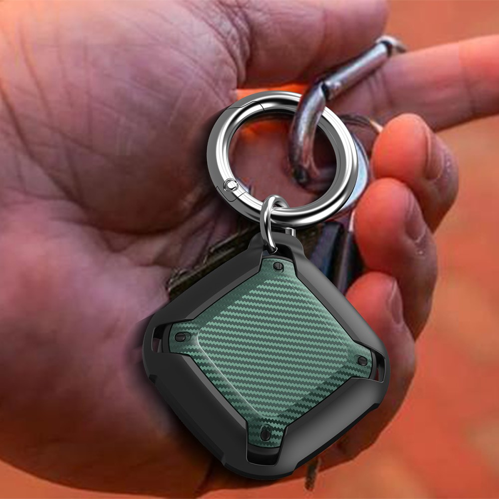 Apple AirTag Hybrid Hülle Schlüsselanhänger Carbon Fiber Look mit Karabinerhaken - Grün