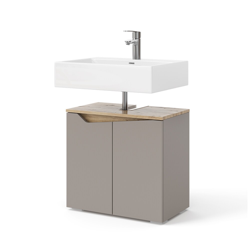 Vicco Waschbeckenunterschrank Marelle Greige Eiche 60 x 57,5 cm mit 2 Türen