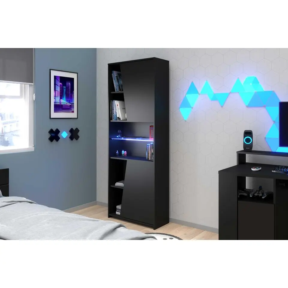 Gaming boekenkast 67cm met ledstrip - zwart