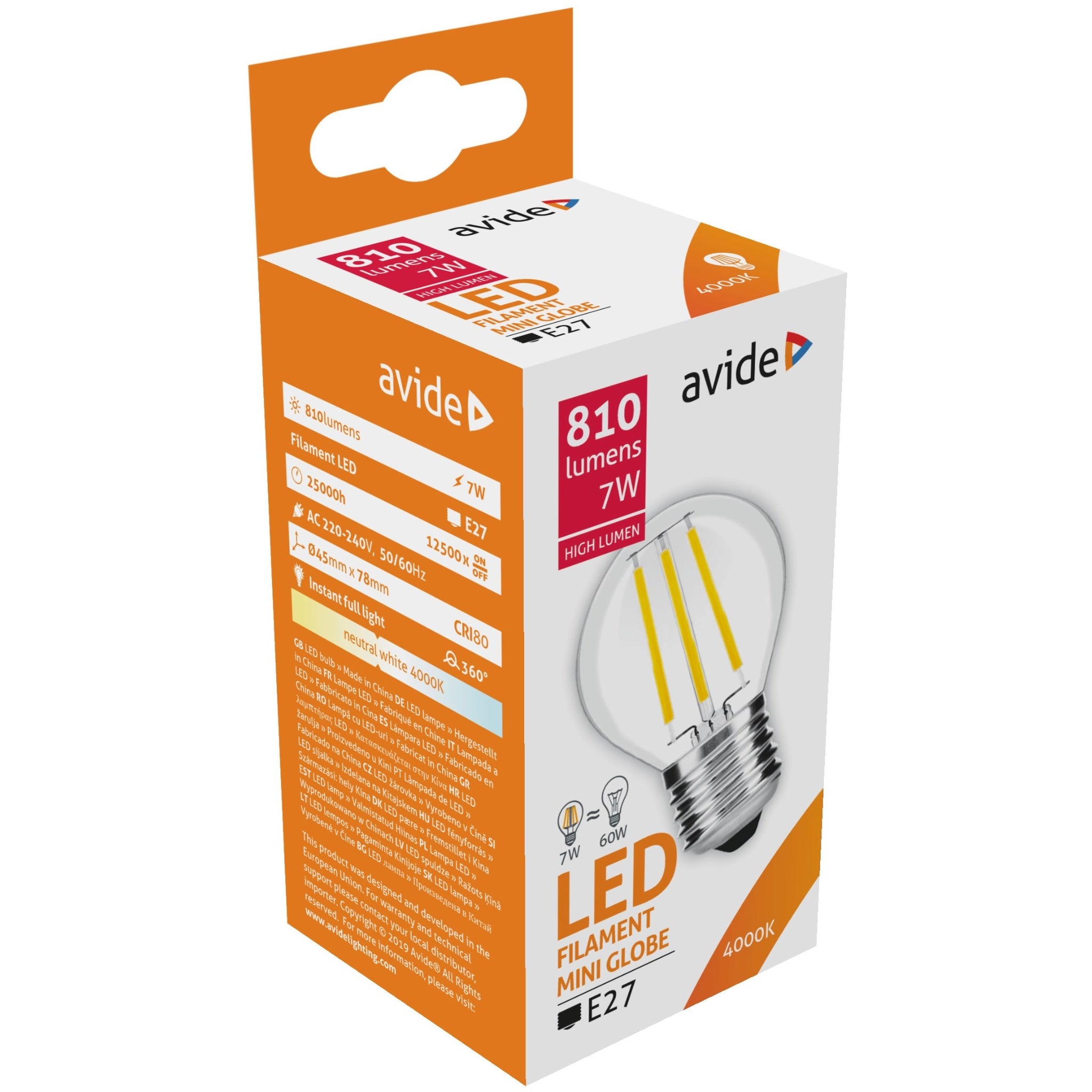 Avide LED Filament Mini Globe 7W E27 360° NW 4000K