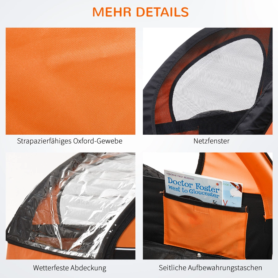 HOMCOM Kinderanhänger mit Staufach orange, schwarz