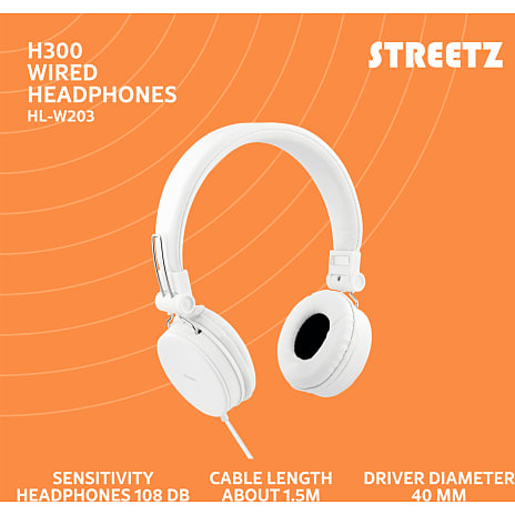 STREETZ H300 on-ear høretelefoner - hvid