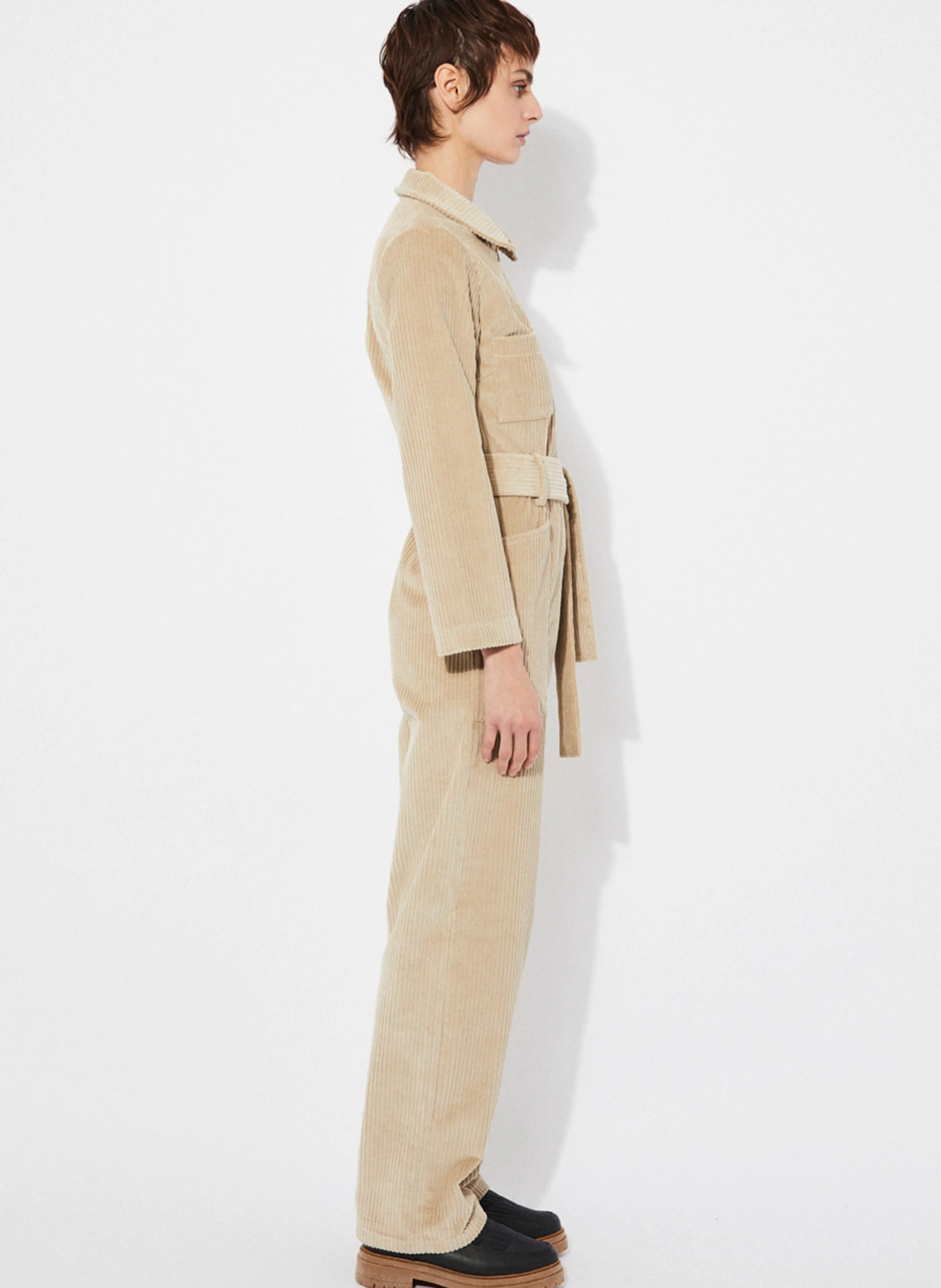 CRISTALL - Combinaison col classique en coton mélangé | Beige