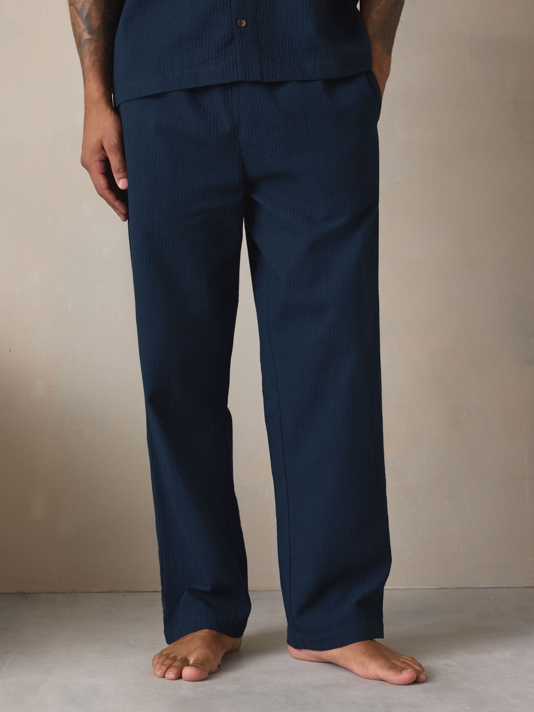 Donkerblauw - Stripe Short Sleeve Button Through Pyjamas Set