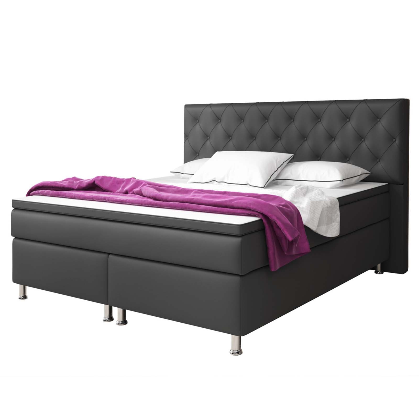 Boxspringbett - anthrazit - Kunstleder - H3 - 180x200 cm