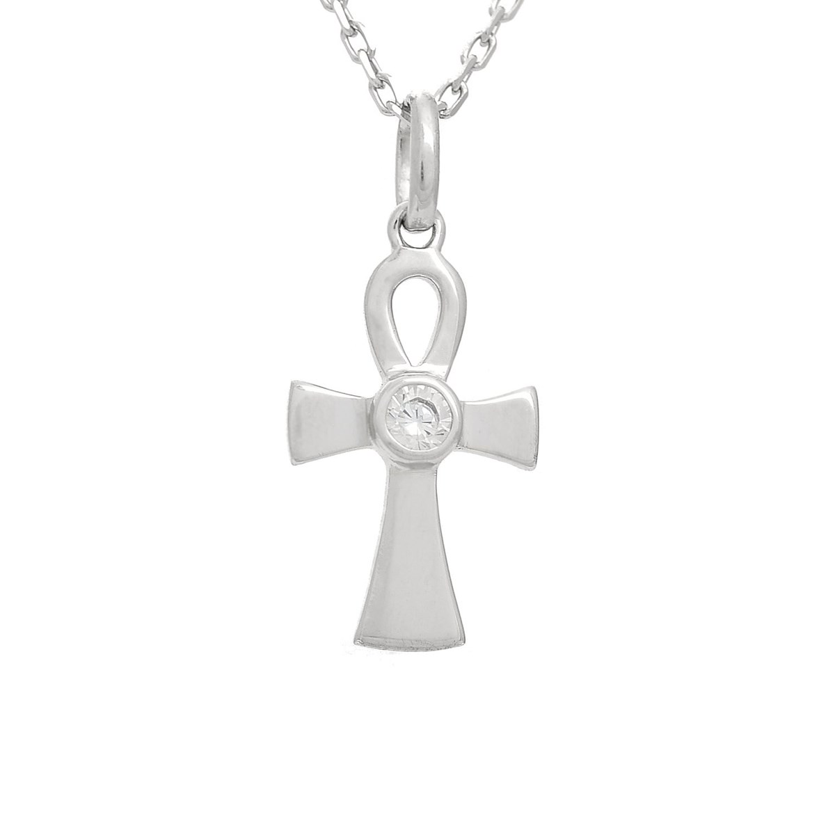 Collier croix égyptienne Ankh croix de vie oxyde de zirconium Argent 925 Rhodié