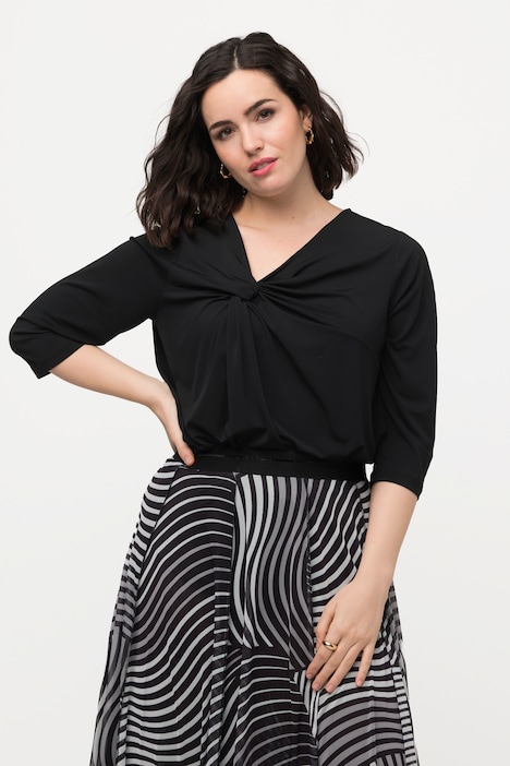 T-Shirt, drapiert, asymmetrischer V-Ausschnitt, Halbarm