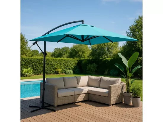 Parasol déporté rond diamètre 3m bleu CAPRI