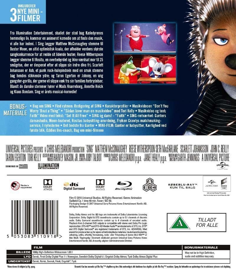 Syng 1 Film / Sing 1 - Blu-Ray