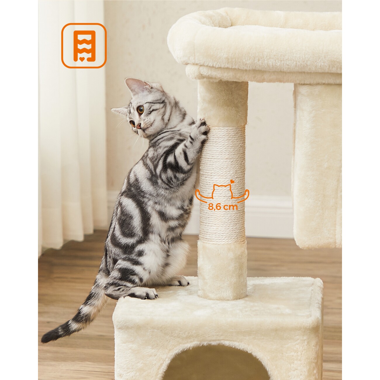 FEANDREA Kratzbaum 84cm große Plattform beige