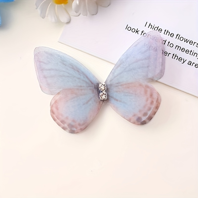 (100er Set) 50mm DIY Schmetterling mit Strassstein zum Basteln / Nähen / Dekorieren - Lila / Rosa / Grün
