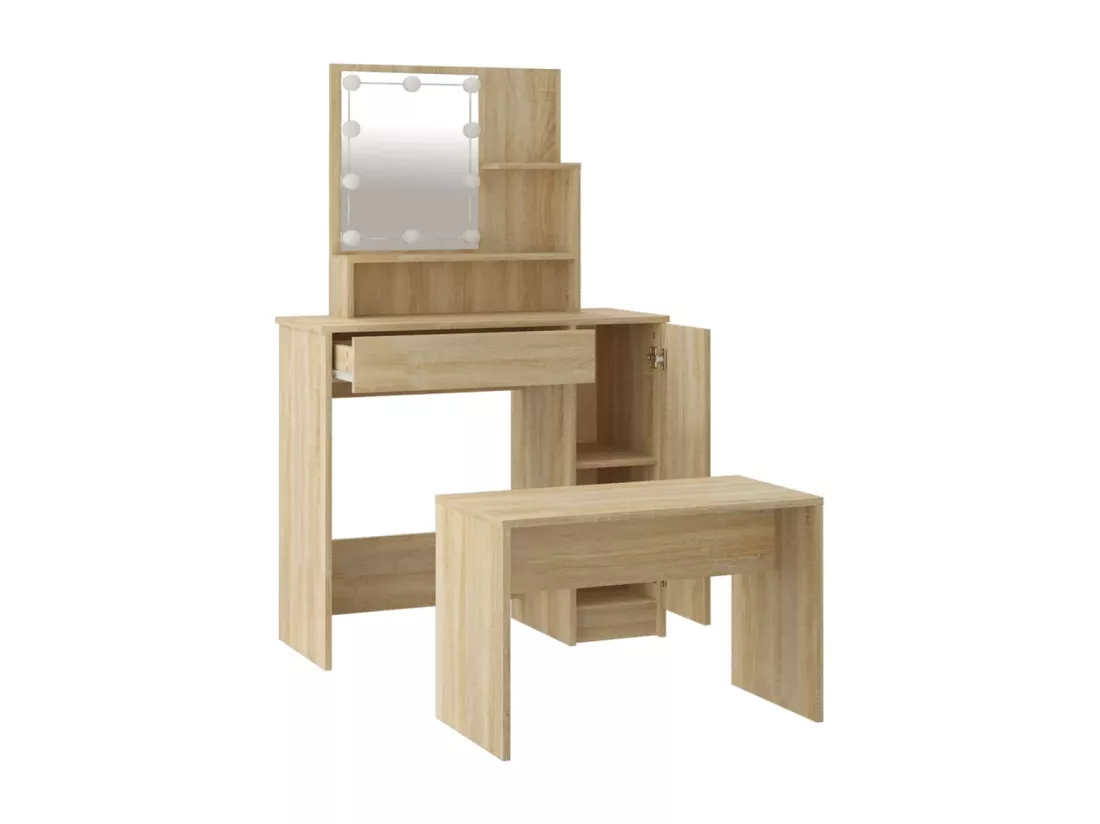Ensemble de coiffeuse avec LED Chêne sonoma Bois d'ingénierie