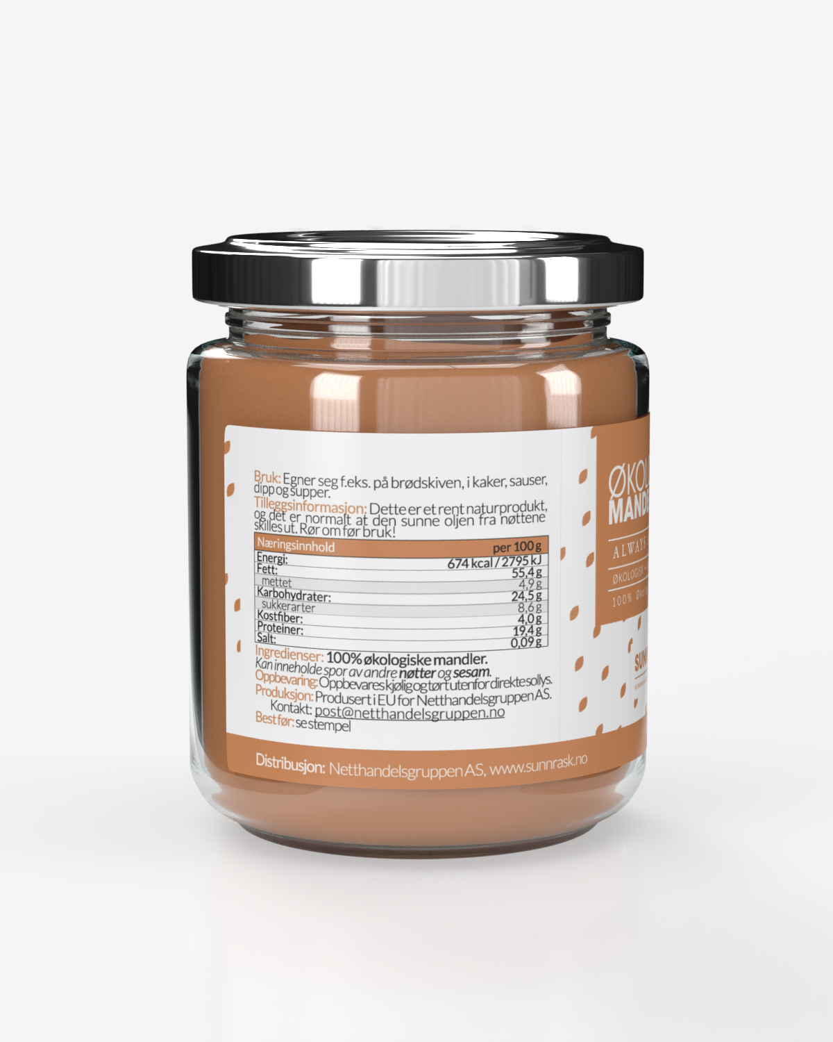 SunnRask Økologisk Mandelsmør 250g