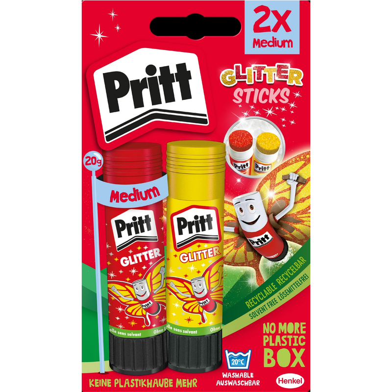 Pritt Klebestift Glitter, rot & gelb, 2 Stück, 20 g