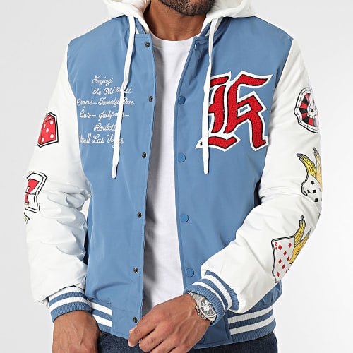 Veste Teddy Capuche Bleu Clair Blanc