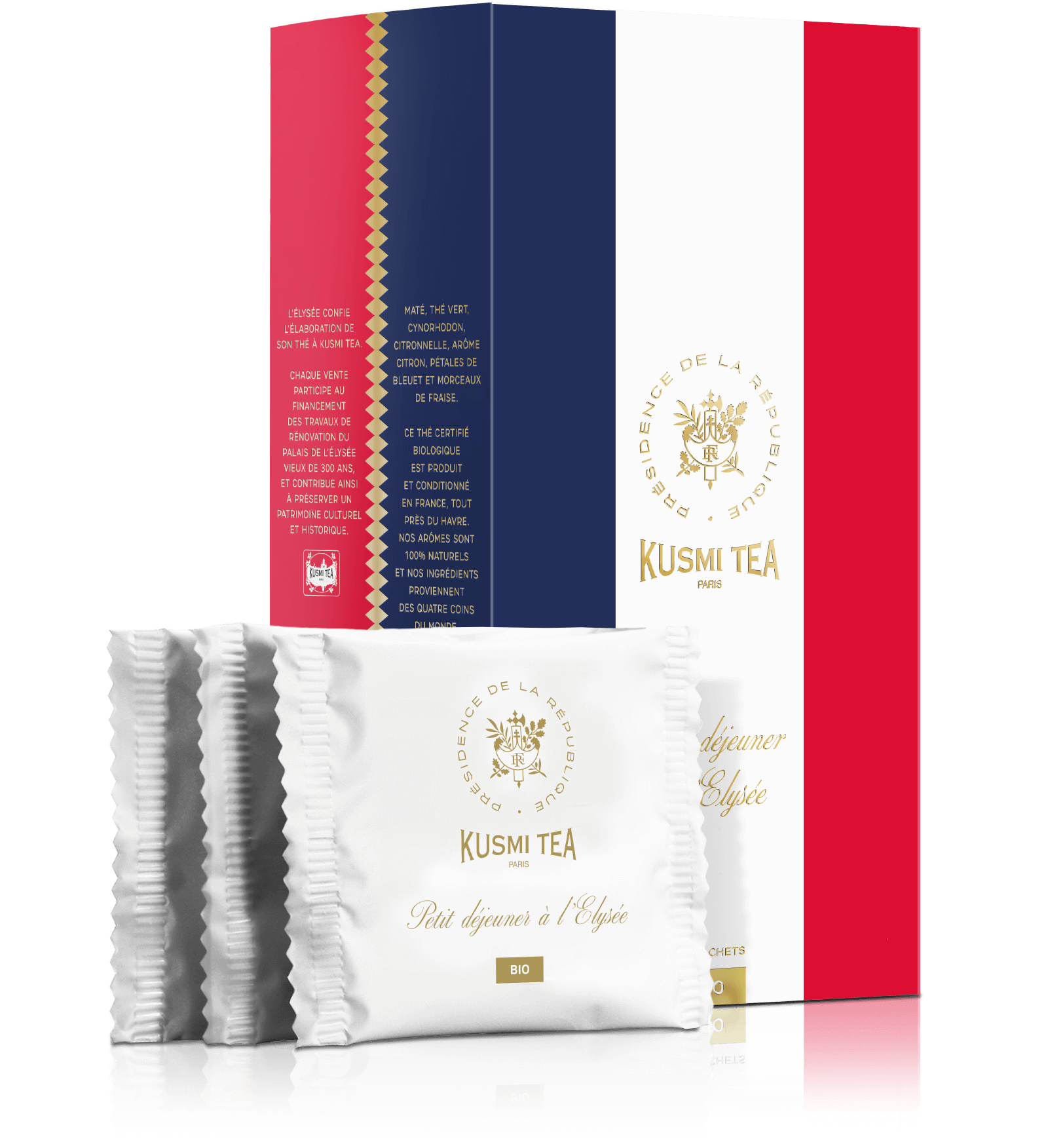 Petit déjeuner à l'Elysée-Thé vert bio, maté bio, citron Boîte de 24 sachets enveloppés