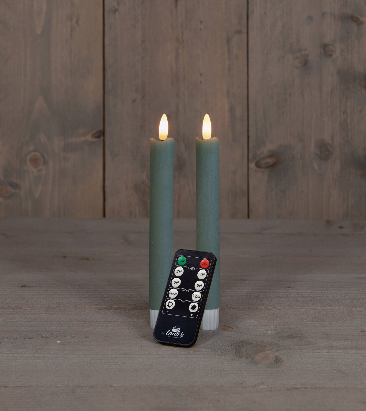 Anna's Collection LED dinerkaars Rustiek met timer groen D 2,1 H 18 cm 2 stuks