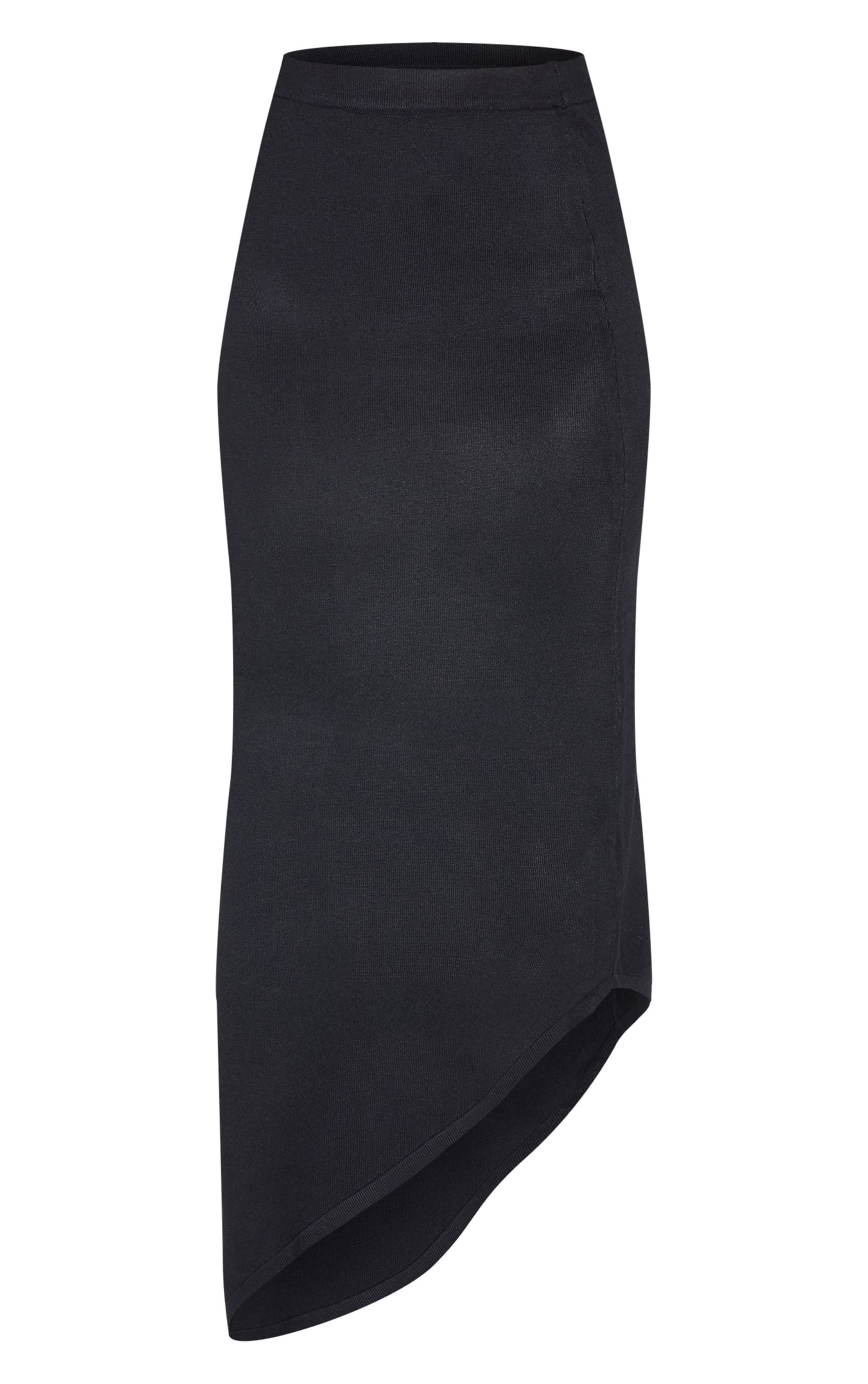 Noir Jupe Longue En Maille Fine À Ourlet Asymétrique