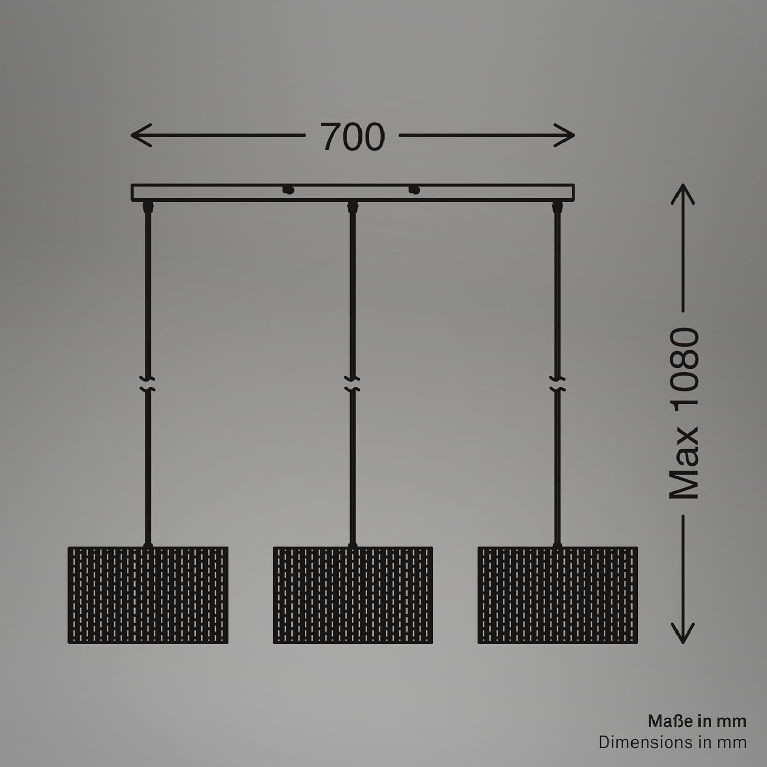 BRILONER - Pendelleuchte mit Seegras Schirm, 3x E27 Fassung, max. 10 W, Boho, aesthetic, Hängeleuchte, Hängelampe Esstisch, Esszimmerlampe hängend, Wohnzimmerlampe, 110 x 25 x 120 cm (LxBxH), Natur