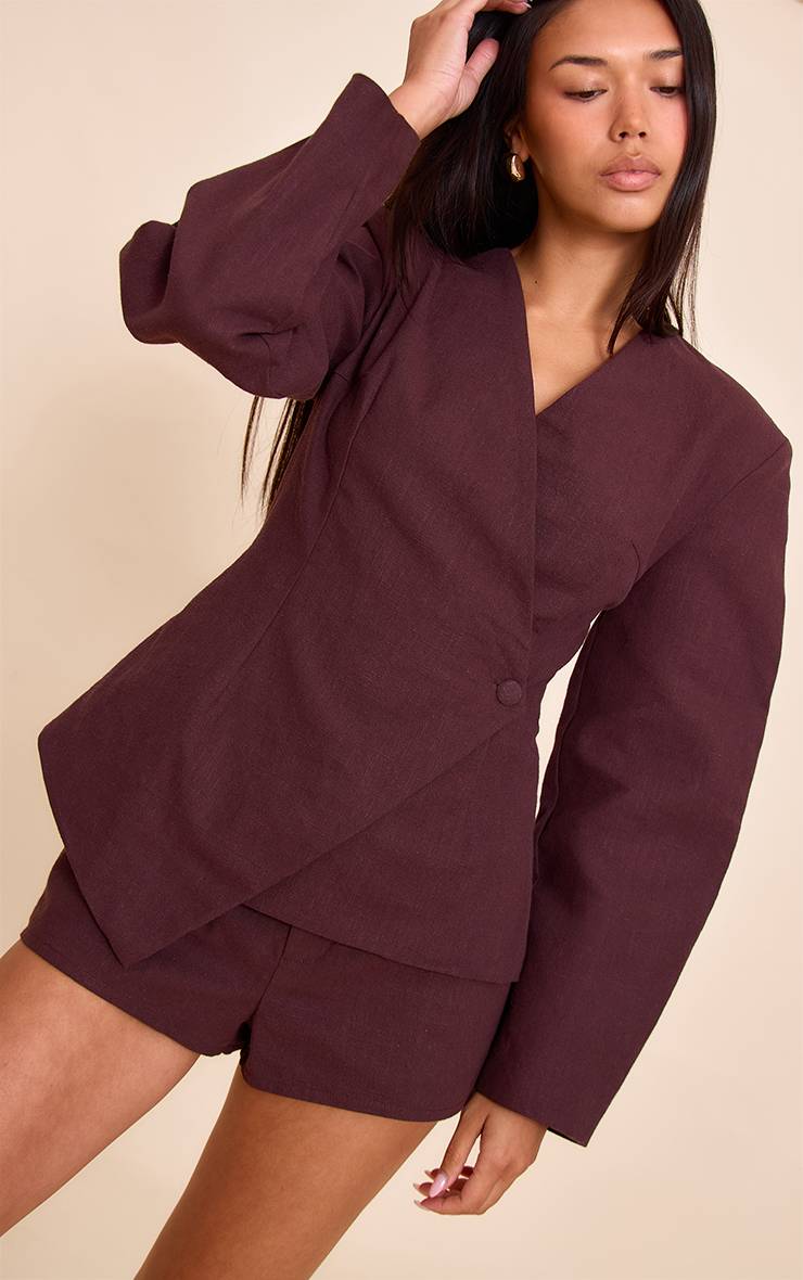 Deep Chocolate Ensemble Coordonné Short Tailleur En Lin Premium