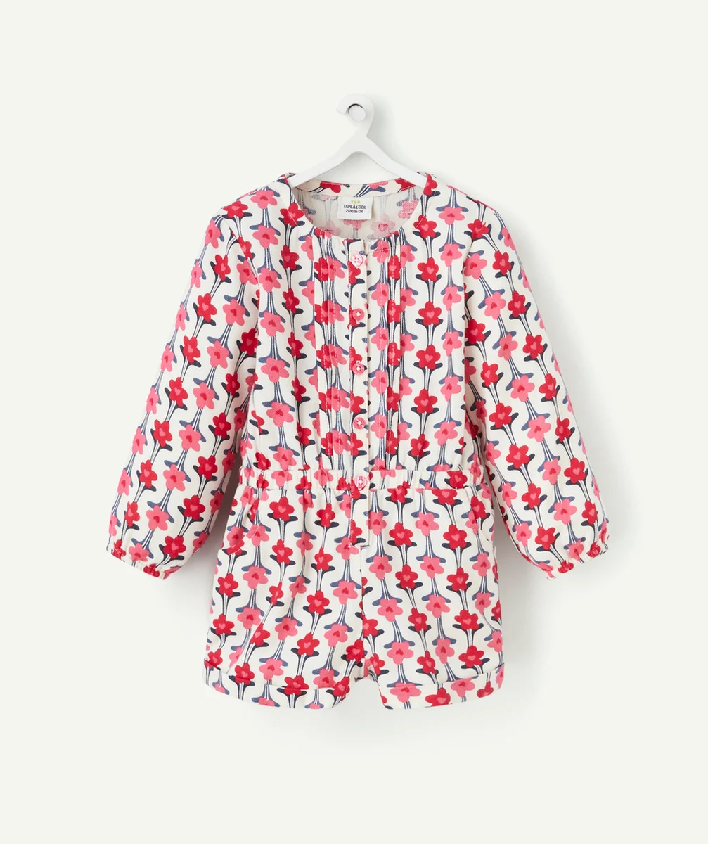 COMBISHORT À MANCHES LONGUES BÉBÉ FILLE IMPRIMÉ FLEURI ROSE