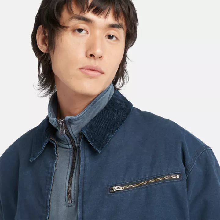 Veste en toile délavée pour homme en bleu marine