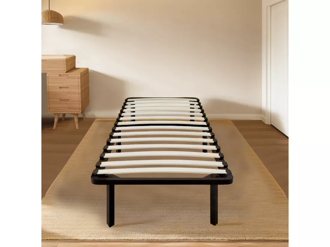 Sommier 90x190cm avec 6 Pieds - Sommiers à Lattes en Bois - 14 Lattes