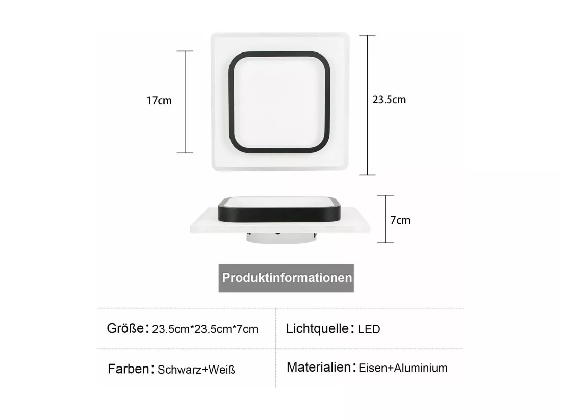 NETTLIFE Lampe plafond LED chambre, noir, 16W, acryl, lumière chaude, design moderne