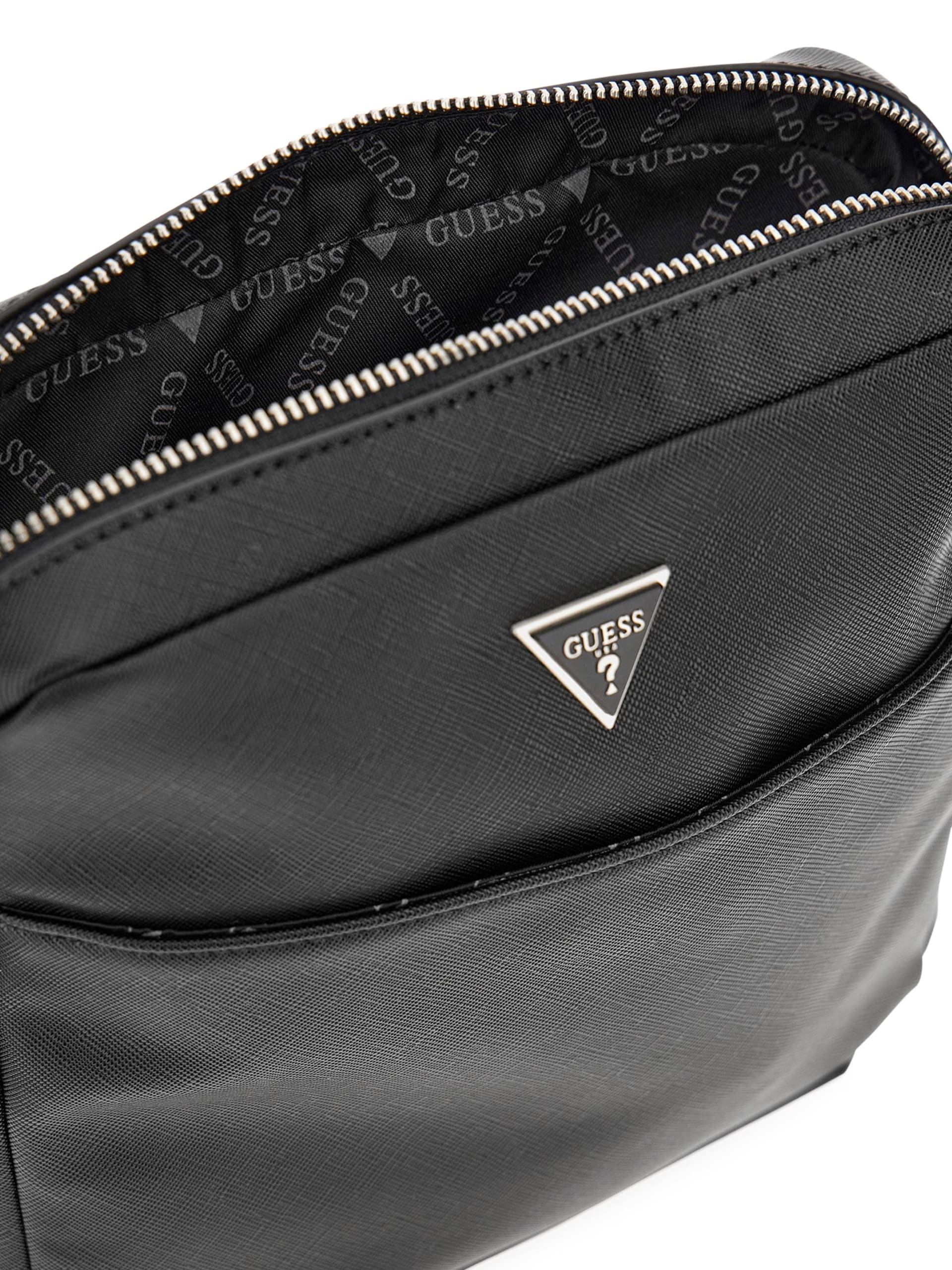 Bolsa transversal plana Eco Saffiano com zíper superior