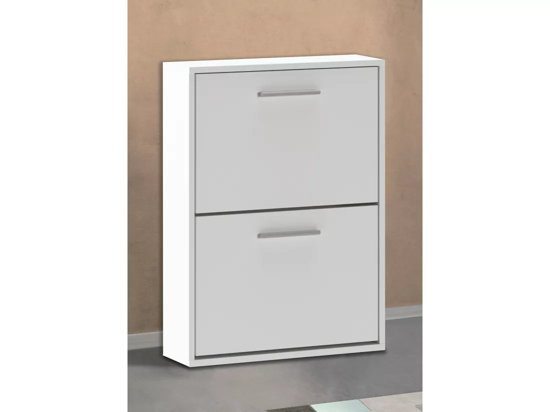Meuble à chaussures 2 portes coloris blanc - Longueur 54 x profondeur 18 x hauteur 73 cm