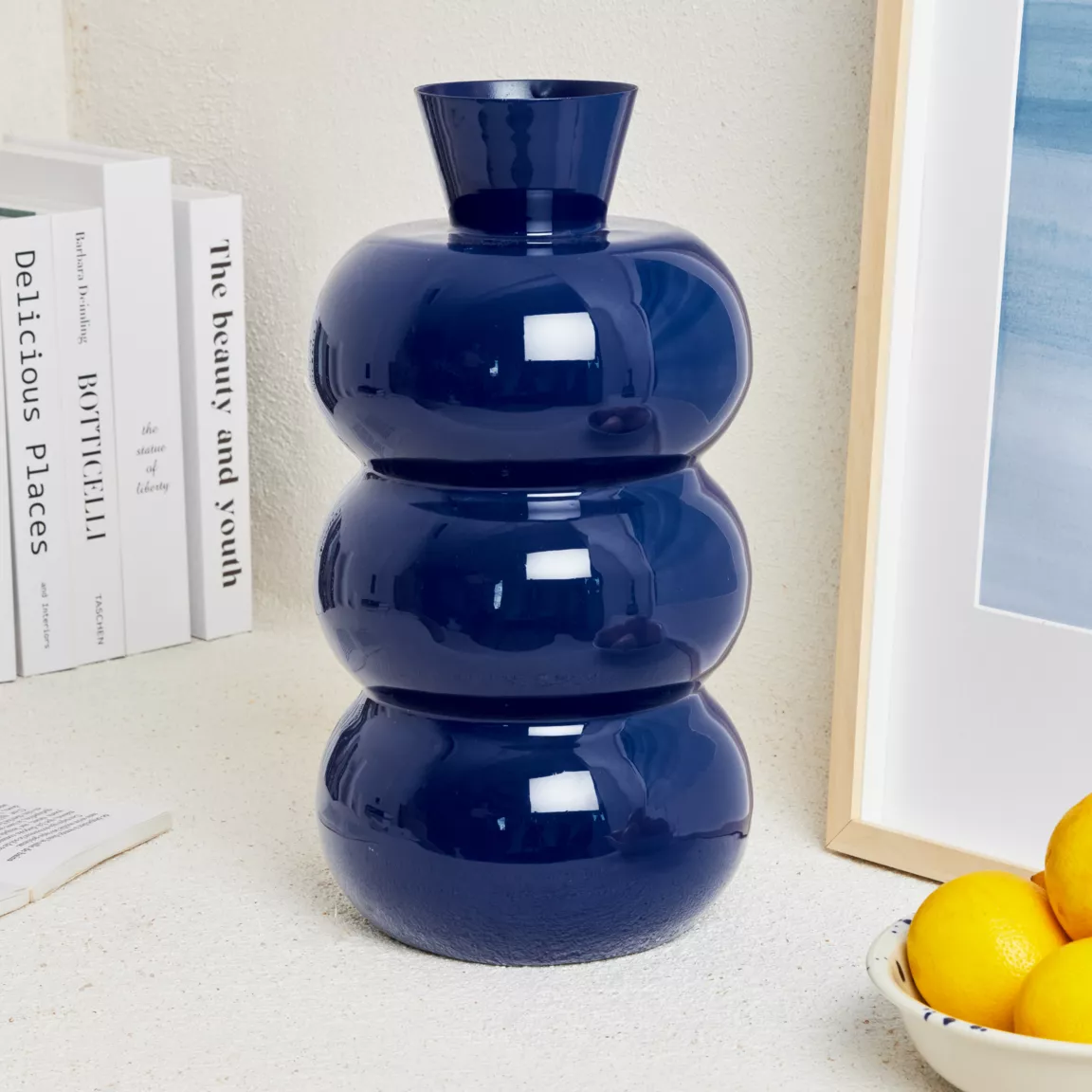 Vase en métal émaillé fait main (H33 cm) Serena Bleu roi brillant