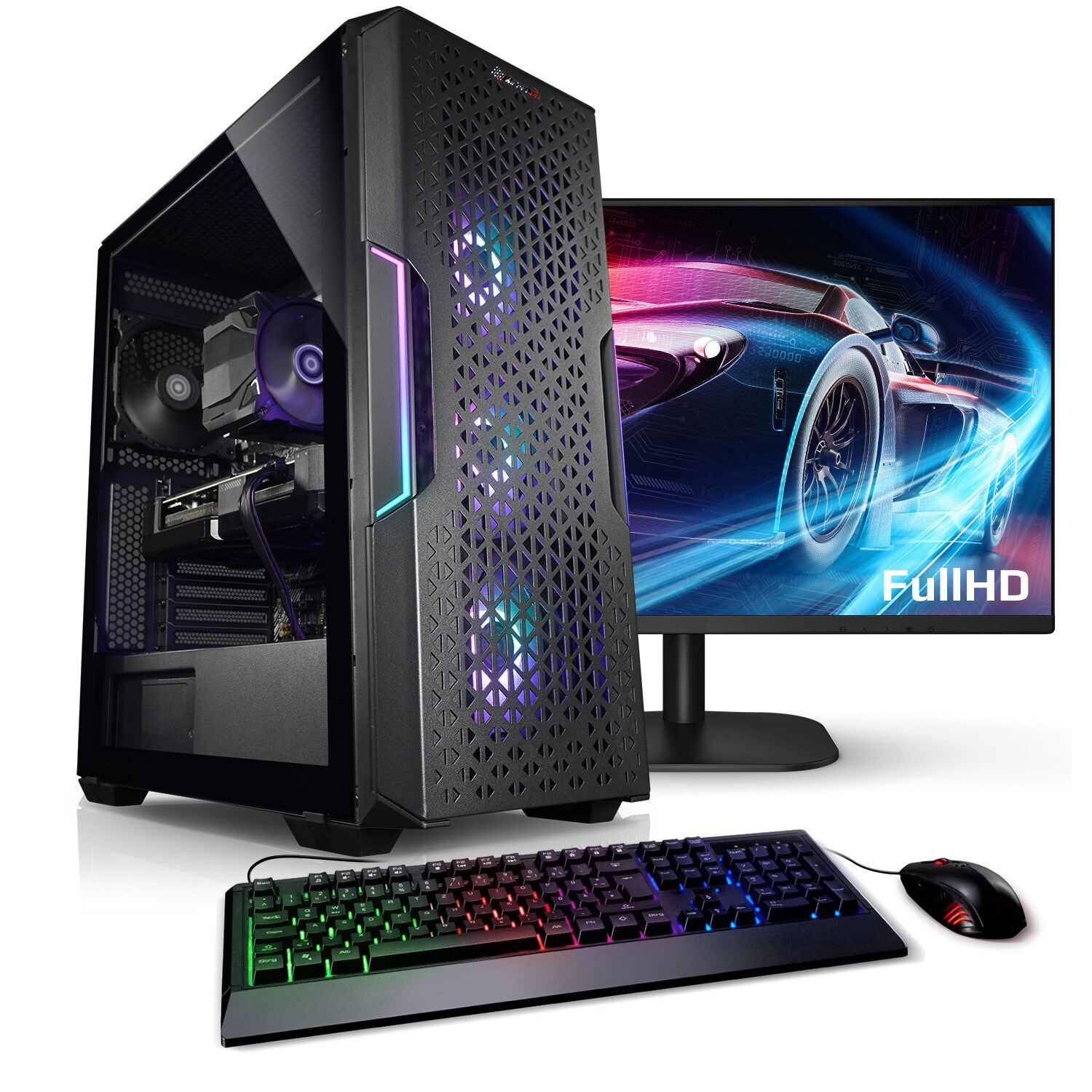 PC Set Gaming mit 27 Zoll TFT Earthquake V AMD Ryzen 7 5800X, 32GB DDR4, NVIDIA RTX 4060 8 GB, 1TB SSD, 2TB HDD, WLAN, Windows 11