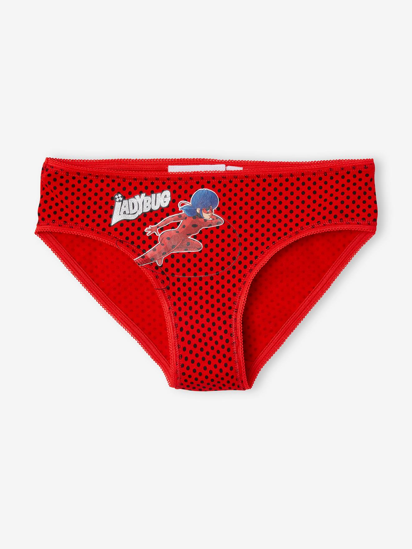 Pacote com 3 calcinhas Miraculous®, vermelho vivo, lisas com estampas.