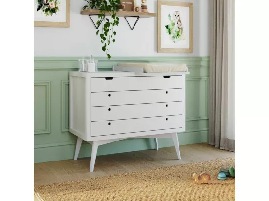 Commode à langer 4 tiroirs bois massif blanc MARLEY