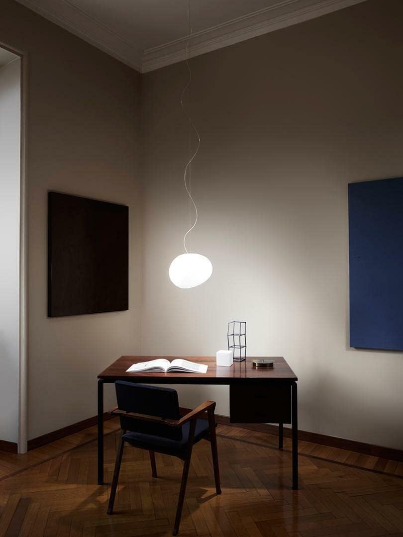 Foscarini GREGG MITTLERE SUSPENSION DURCHMESSER 31CM GROßE E27 ATTACKIERT GEBLASENES GLAS SÄUREGEÄTZT WEIß 168007E-10 168007E.10
