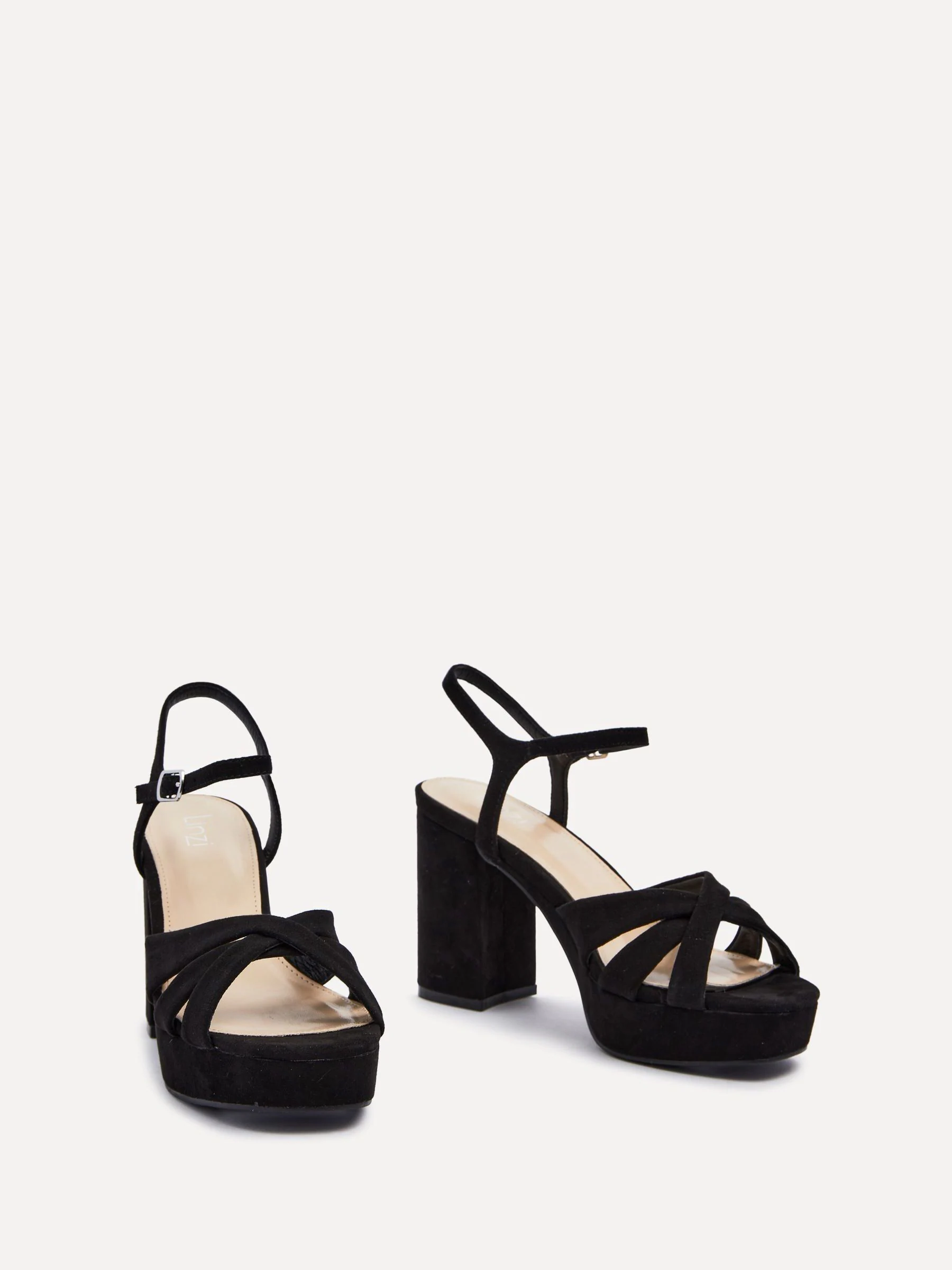 Zwart - Linzi Keliah sandalen met plateauzool, gekruiste bandjes en blokhak