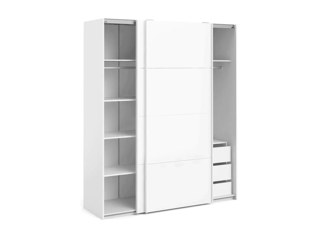 Garde-robe 2 portes London, Meubles de chambre, Penderie de plain-pied, Placard à vêtements, 182x62 h220 cm, Blanc brillant