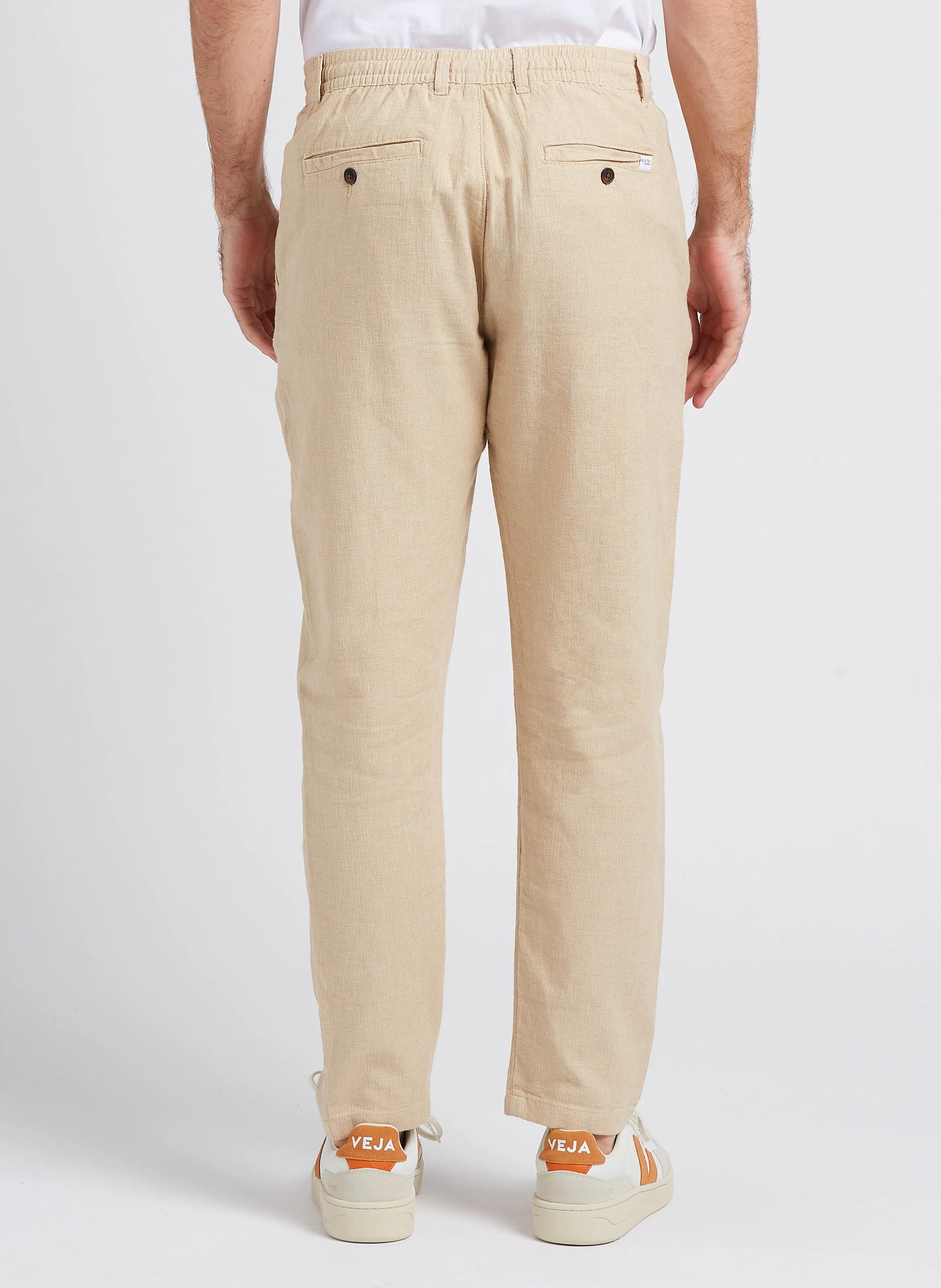 Pantalon droit en coton bio mélangé| Beige