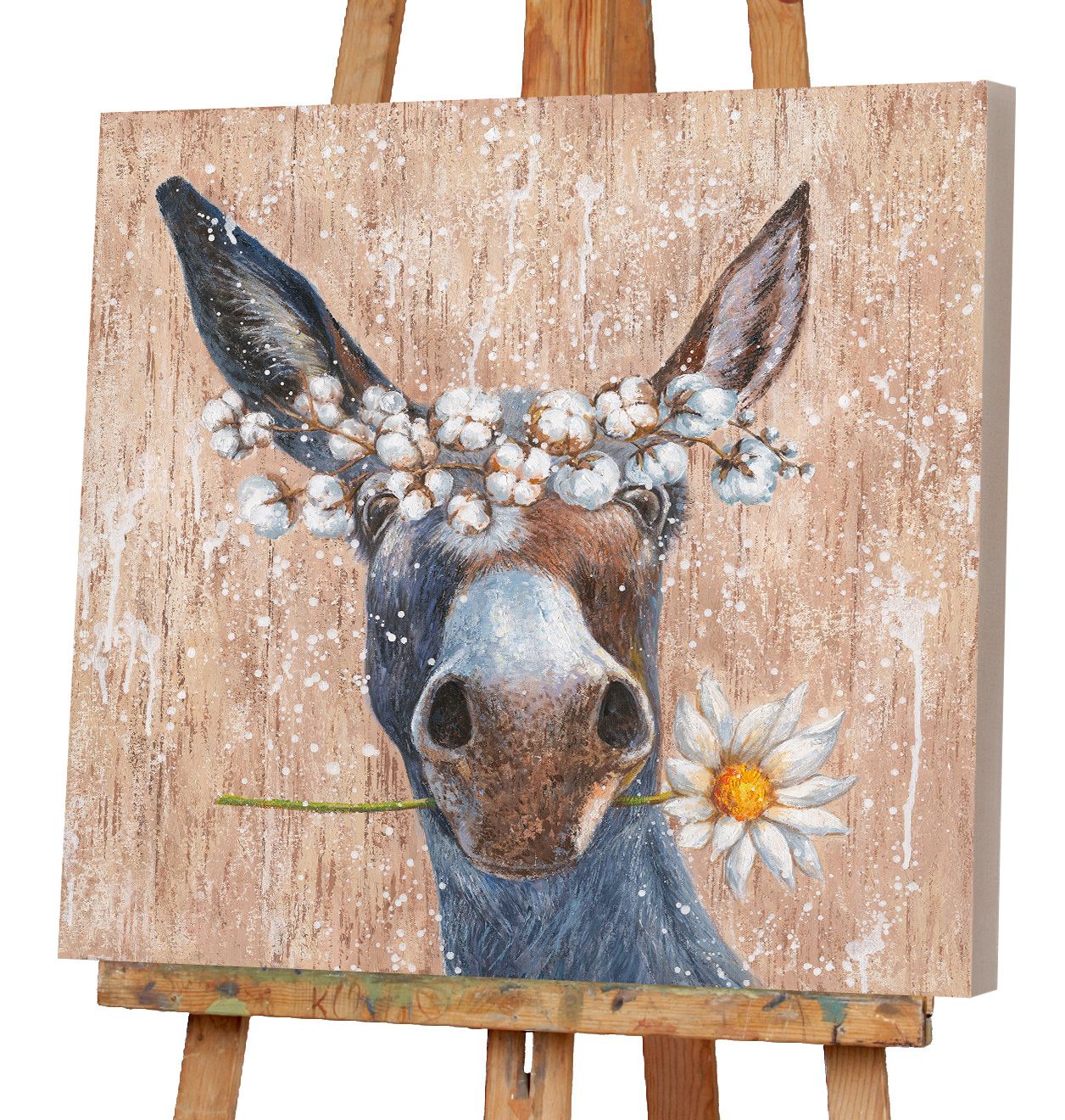 Keilrahmenbild ESEL MIT BLUMEN