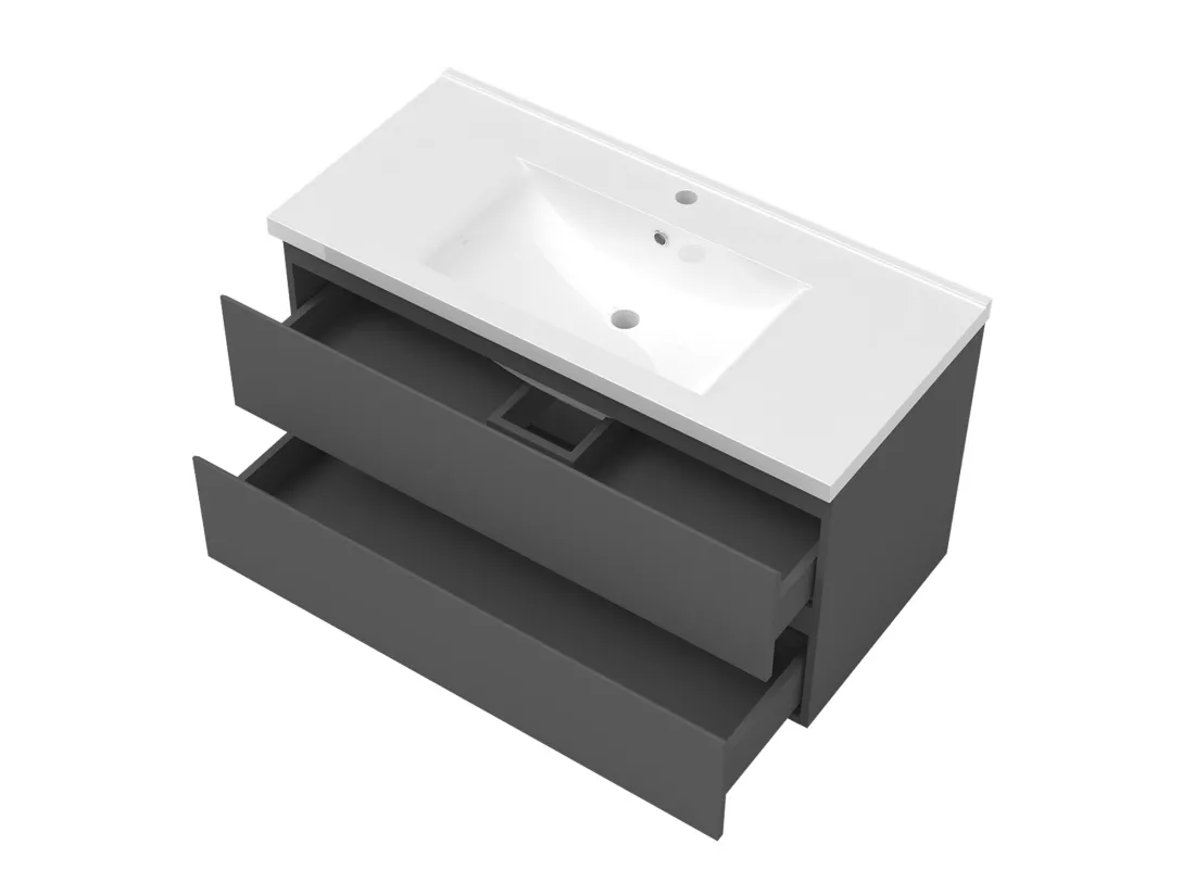 Ensemble muebles Salle De Bain 100cm Anthracite meuble avec colonne vasque ceramique - Aica