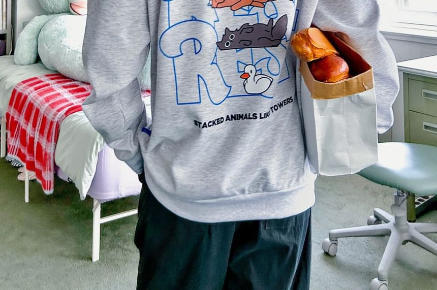 SeoulPop - Sweatshirt met dierenprint en losse pasvorm