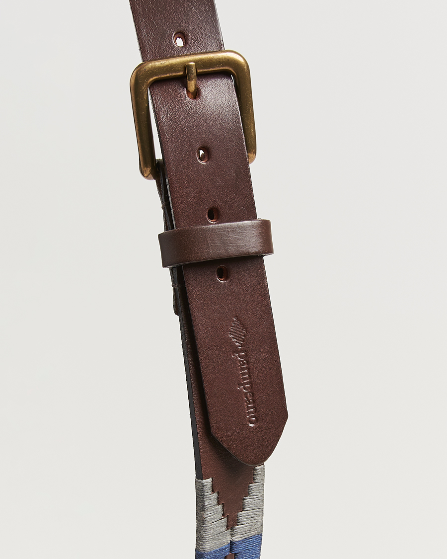 Pampeano Roca Hand Stitched Classic Leather Belt 3,5cm Blue/Grey/White