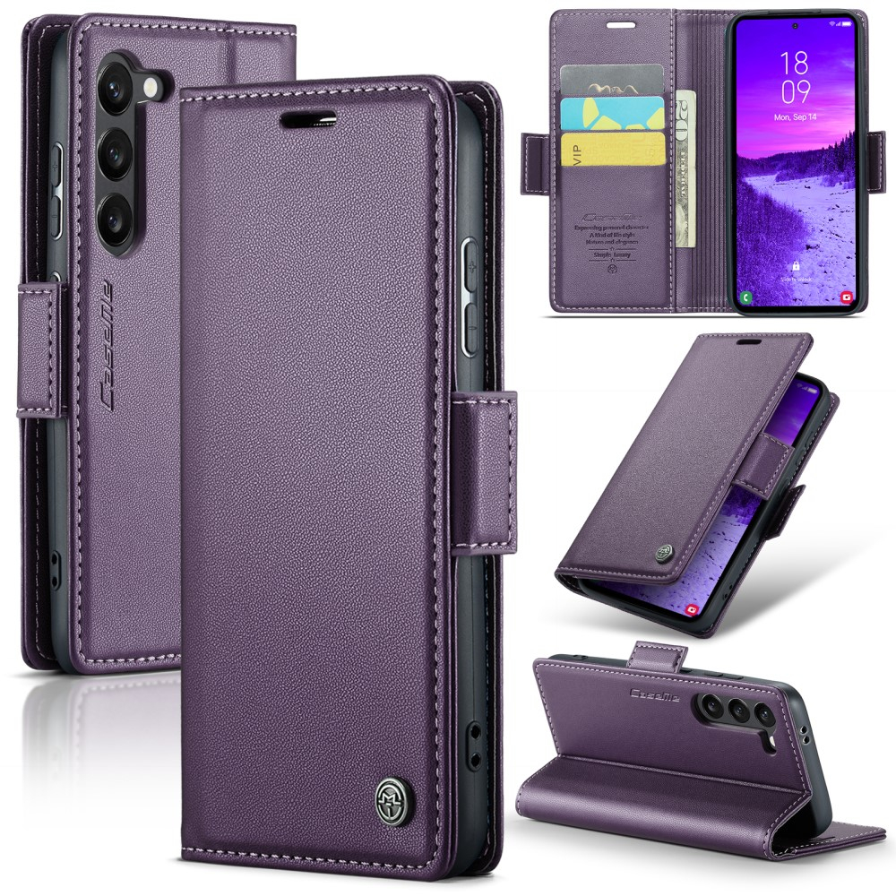 Samsung Galaxy S25 Leder Tasche Flip Wallet Etui mit Kartenfächern Litchi Look (RFID Schutz) - Violett