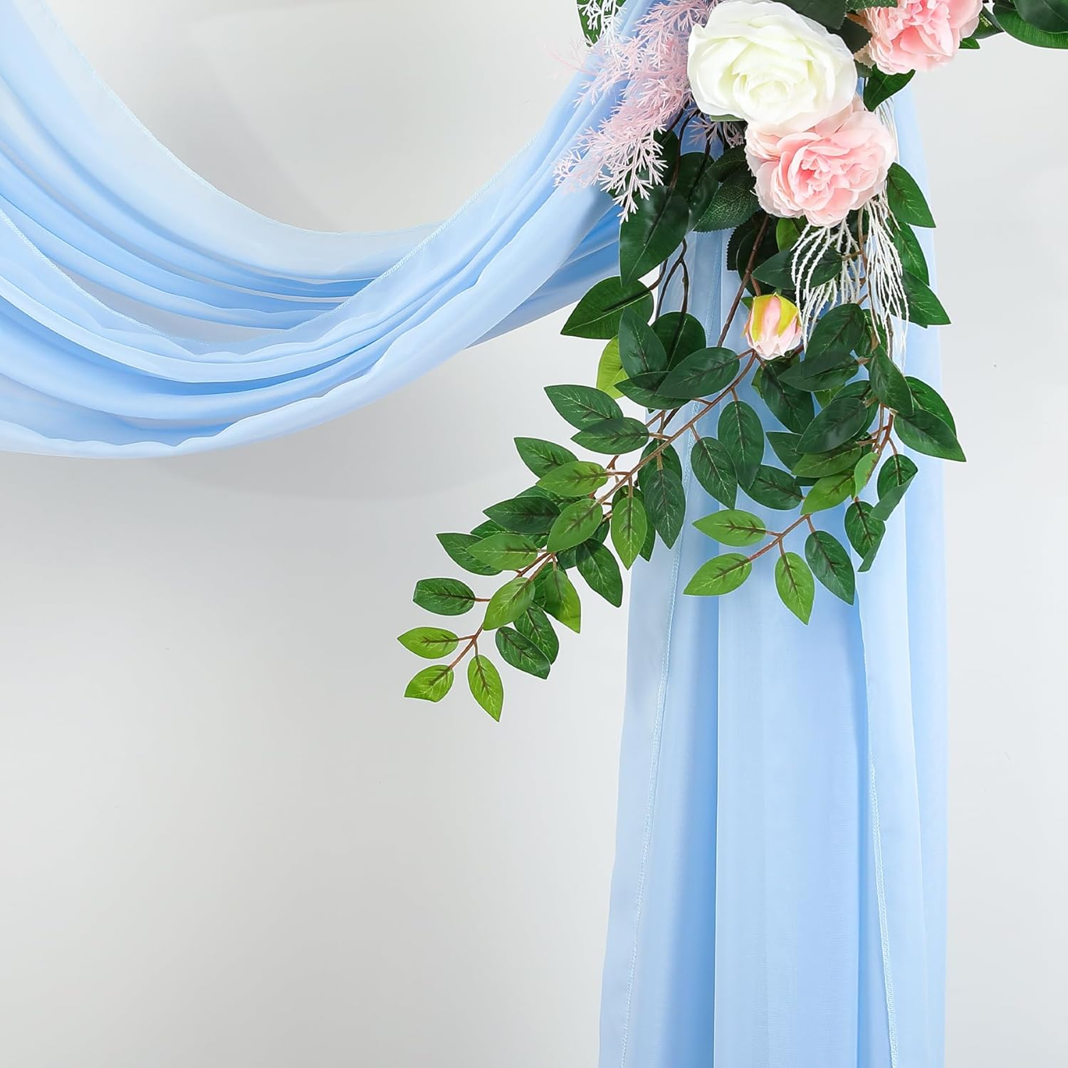 (2er Set) 550x75cm Polyester Hochzeit Vorhang Drapierstoff für Hochzeitsbogen Freihand Deko Gardine Party Foto Requisite - Blau