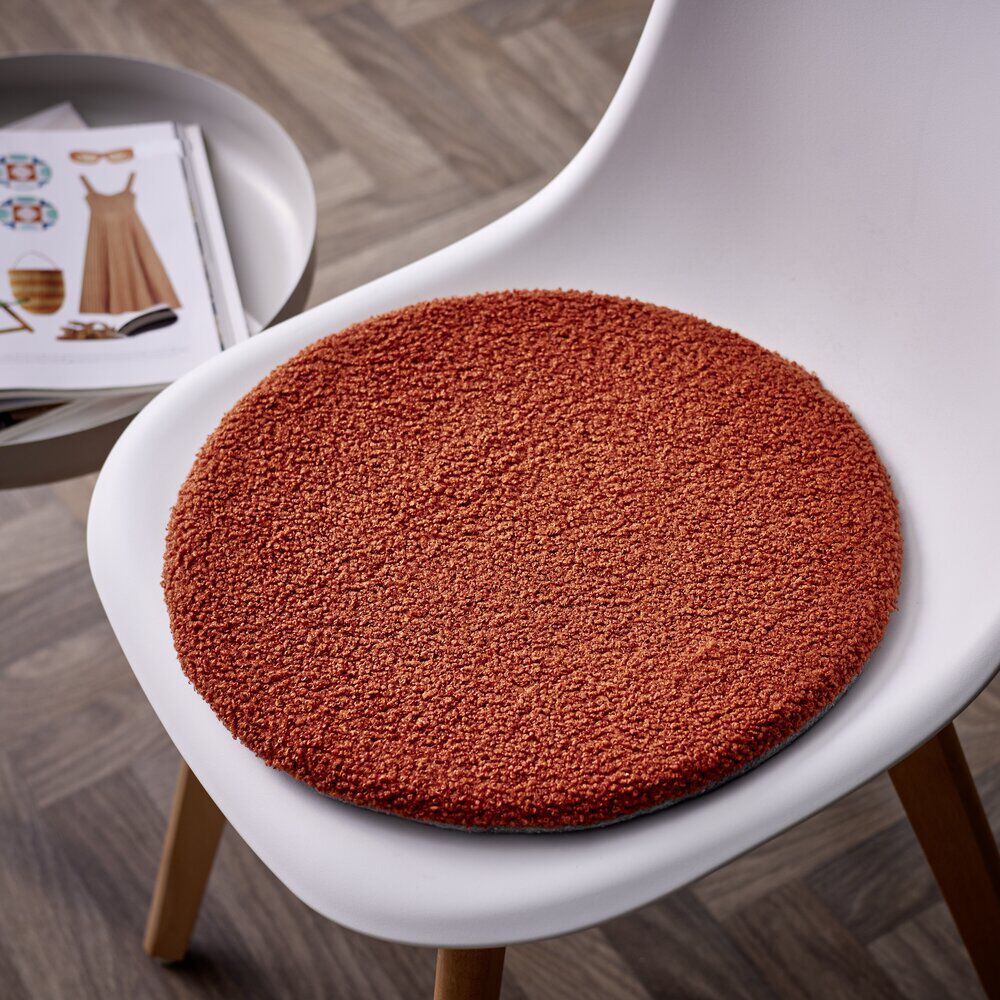 Galette de chaise en tissu bouclette rouge rooibos Ø38 cm