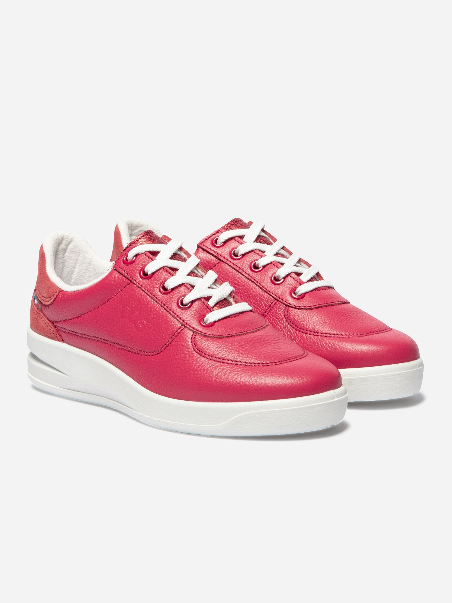 Baskets Femme Fabriquées en France Dessus Cuir Rouge Framboise