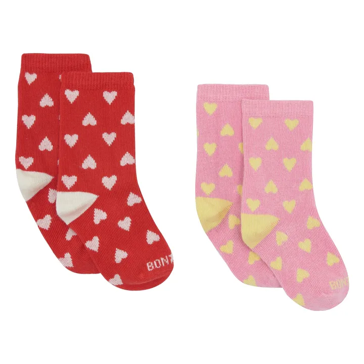 Bonton Lot 2 Paires de Chaussettes Cœurs | Rose