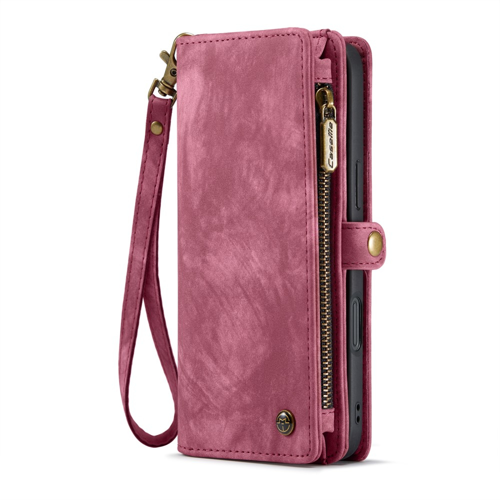 iPhone 16 2in1 Leder Tasche   Magnet Hardcase Karten Etui - Rot