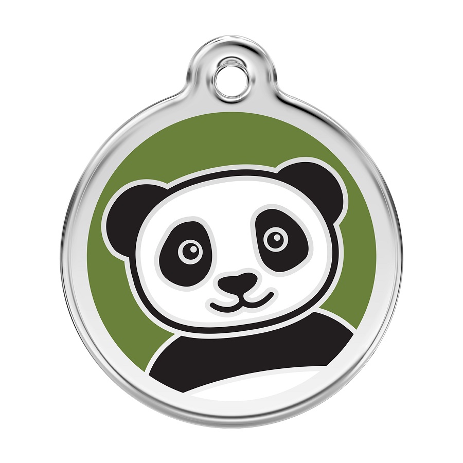 Placa de identificação para cães em aço inoxidável esmaltado com desenho de panda verde