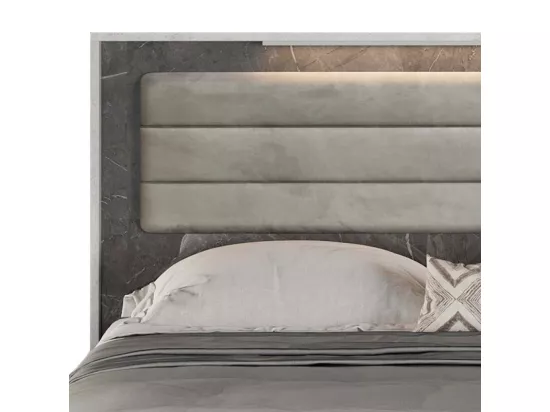 Chambre complete160x200 Marbre gris + Led - FEDANE